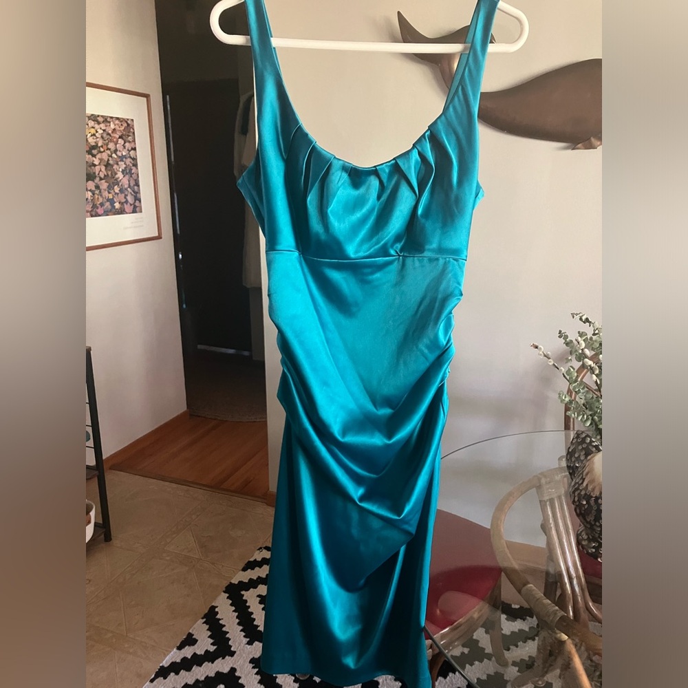 Suzi Chin for Maggy Boutique Teal Satin Midi Dress